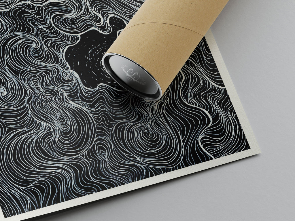 "Cloud Dance" Art Print Artwork line Art patterns colorful Signed by Artist organic nature home decoration wall hangings black and white line art moon drawing