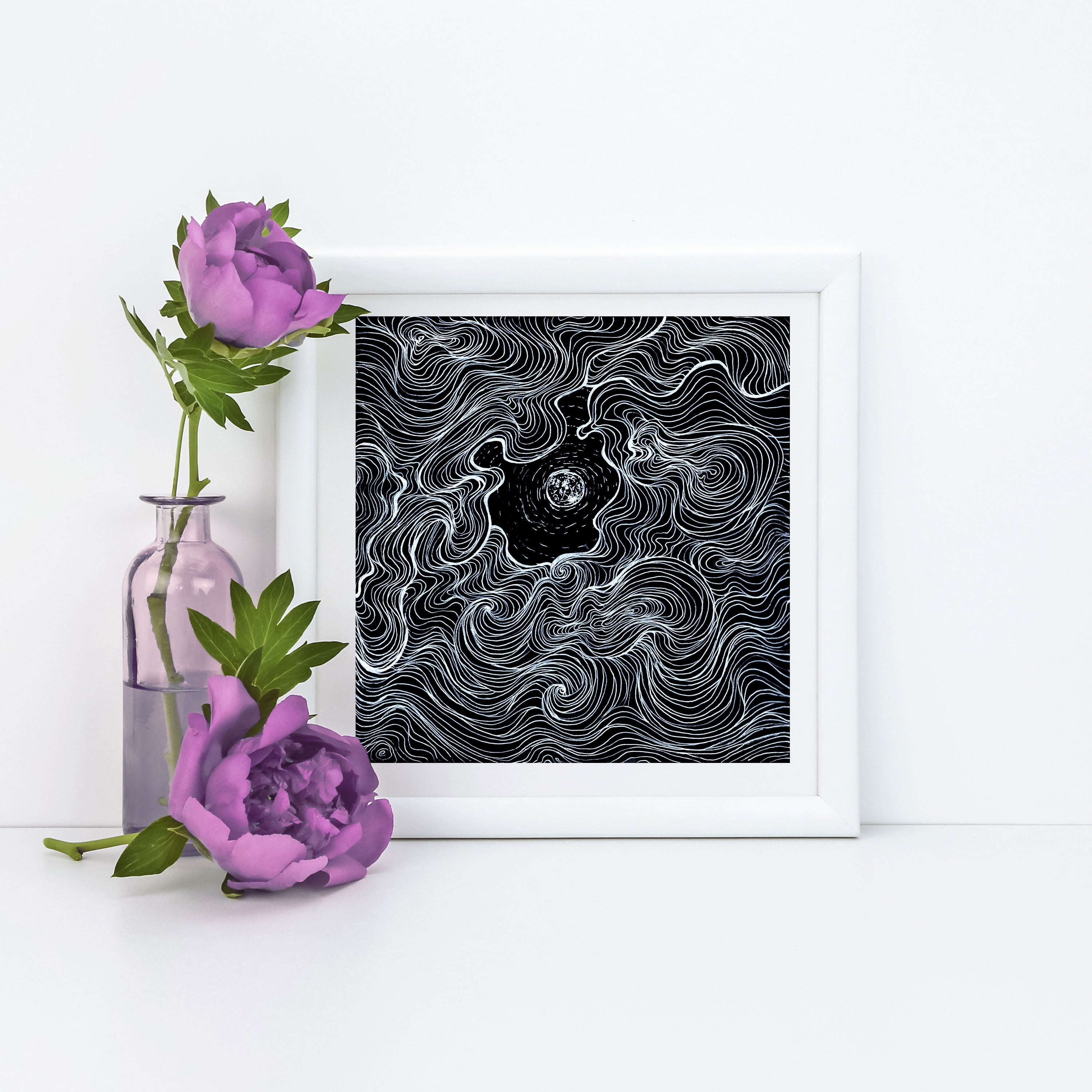 "Cloud Dance" Art Print Artwork line Art patterns colorful Signed by Artist organic nature home decoration wall hangings black and white line art moon drawing