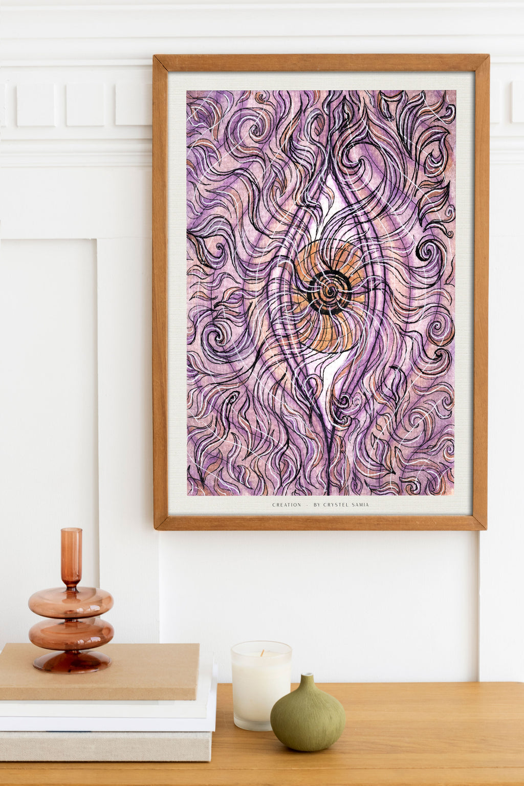 "Creation" Art Print Artwork line Art patterns colorful Signed by Artist organic visionary home decoration wall hangings watercolor and ink