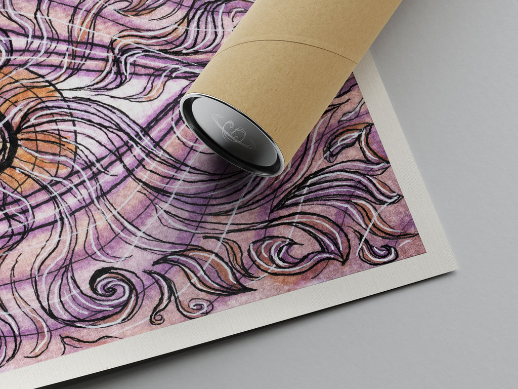 "Creation" Art Print Artwork line Art patterns colorful Signed by Artist organic visionary home decoration wall hangings watercolor and ink