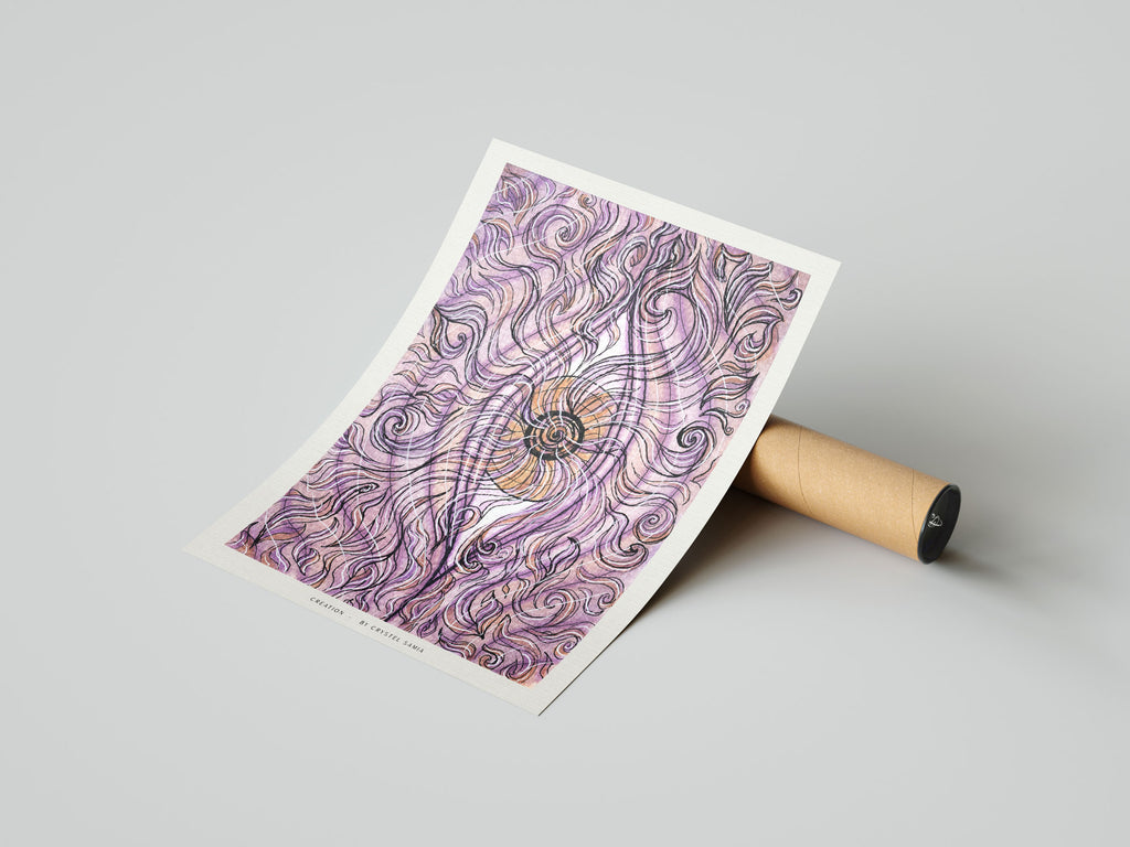 "Creation" Art Print Artwork line Art patterns colorful Signed by Artist organic visionary home decoration wall hangings watercolor and ink