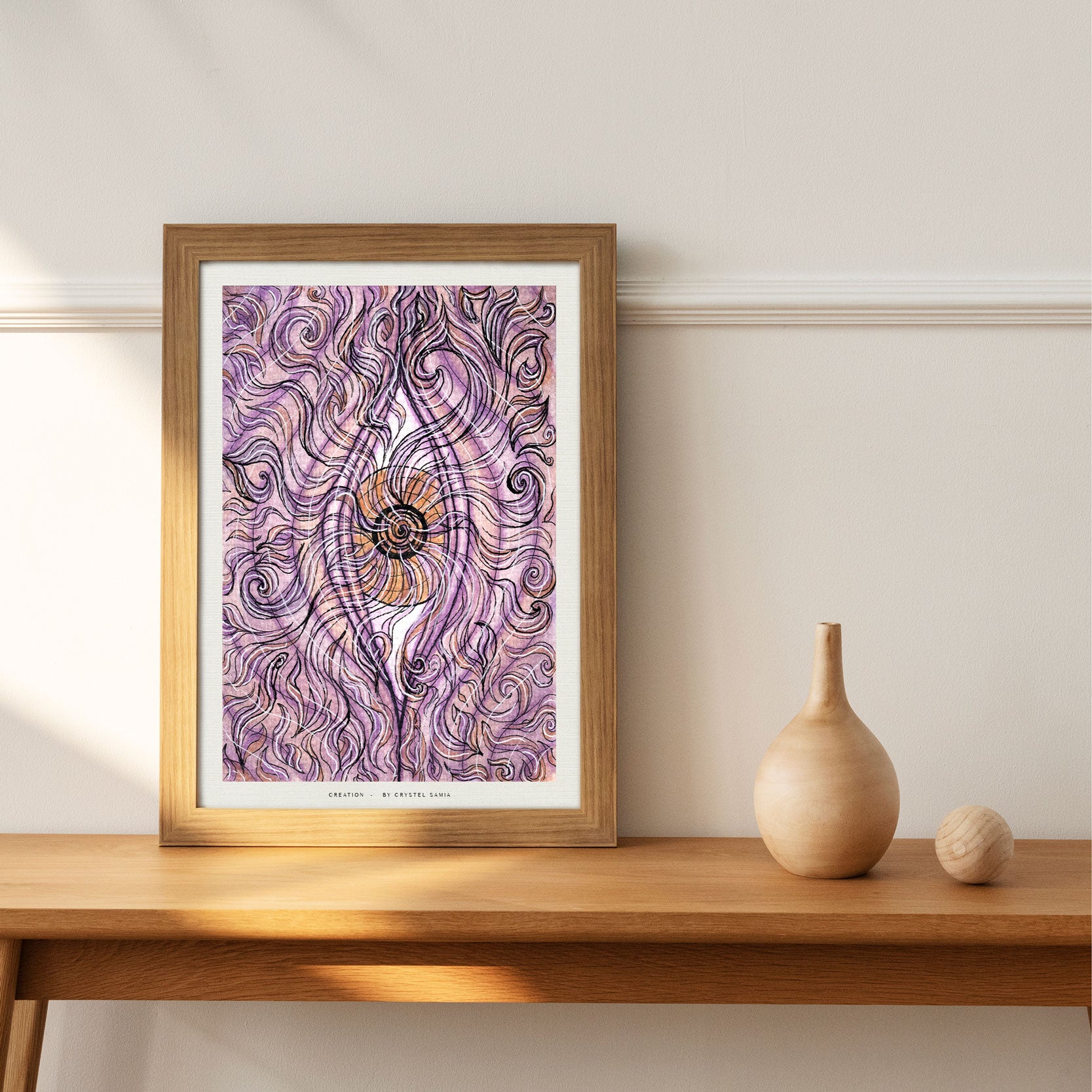 "Creation" Art Print Artwork line Art patterns colorful Signed by Artist organic visionary home decoration wall hangings watercolor and ink