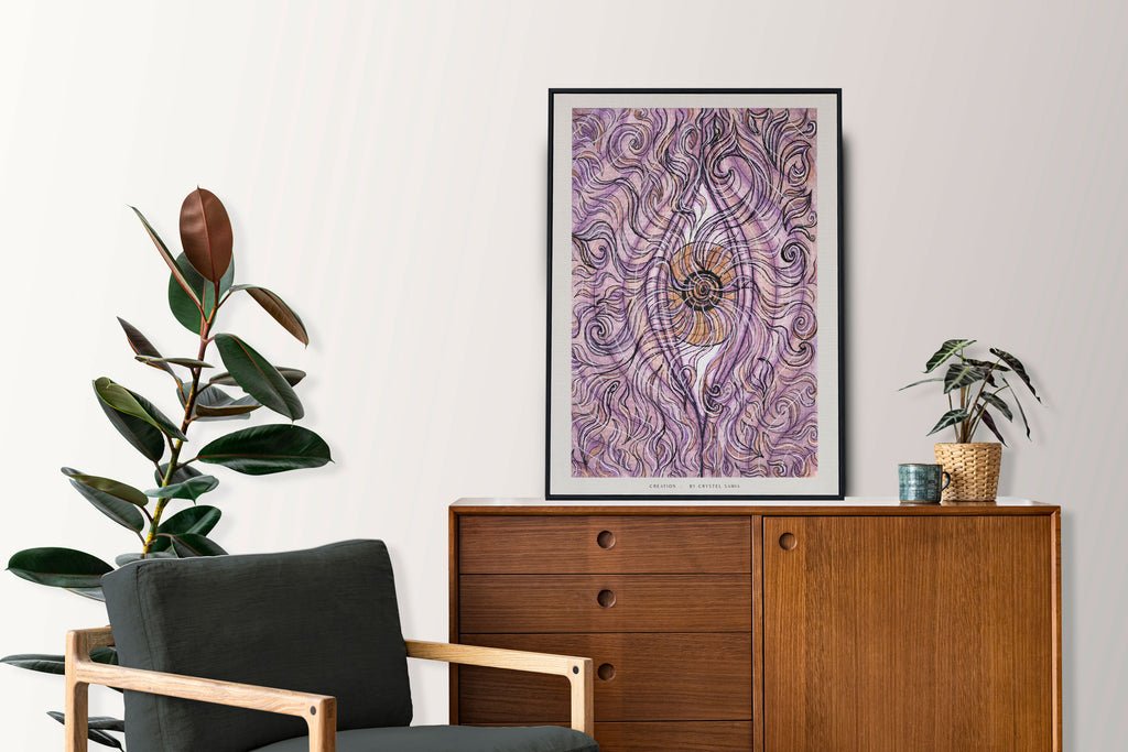 "Creation" Art Print Artwork line Art patterns colorful Signed by Artist organic visionary home decoration wall hangings watercolor and ink