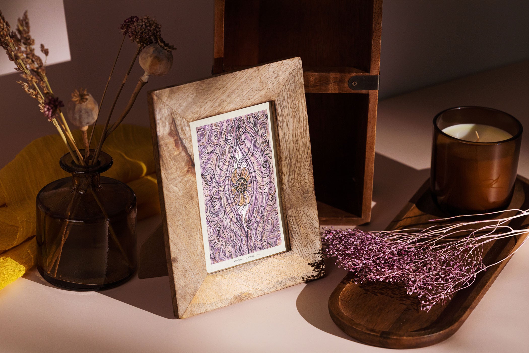 "Creation" Art Print Artwork line Art patterns colorful Signed by Artist organic visionary home decoration wall hangings watercolor and ink