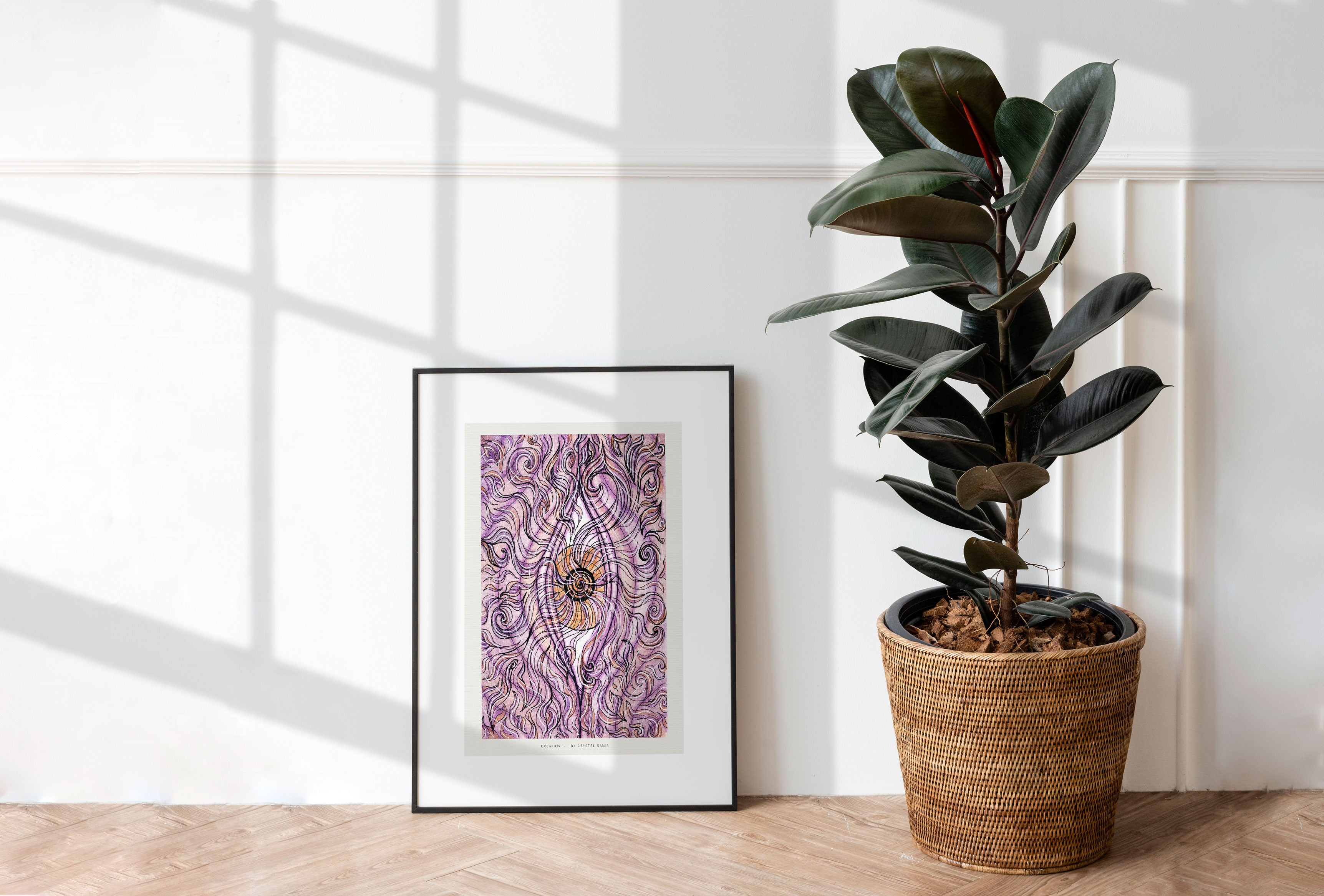 "Creation" Art Print Artwork line Art patterns colorful Signed by Artist organic visionary home decoration wall hangings watercolor and ink