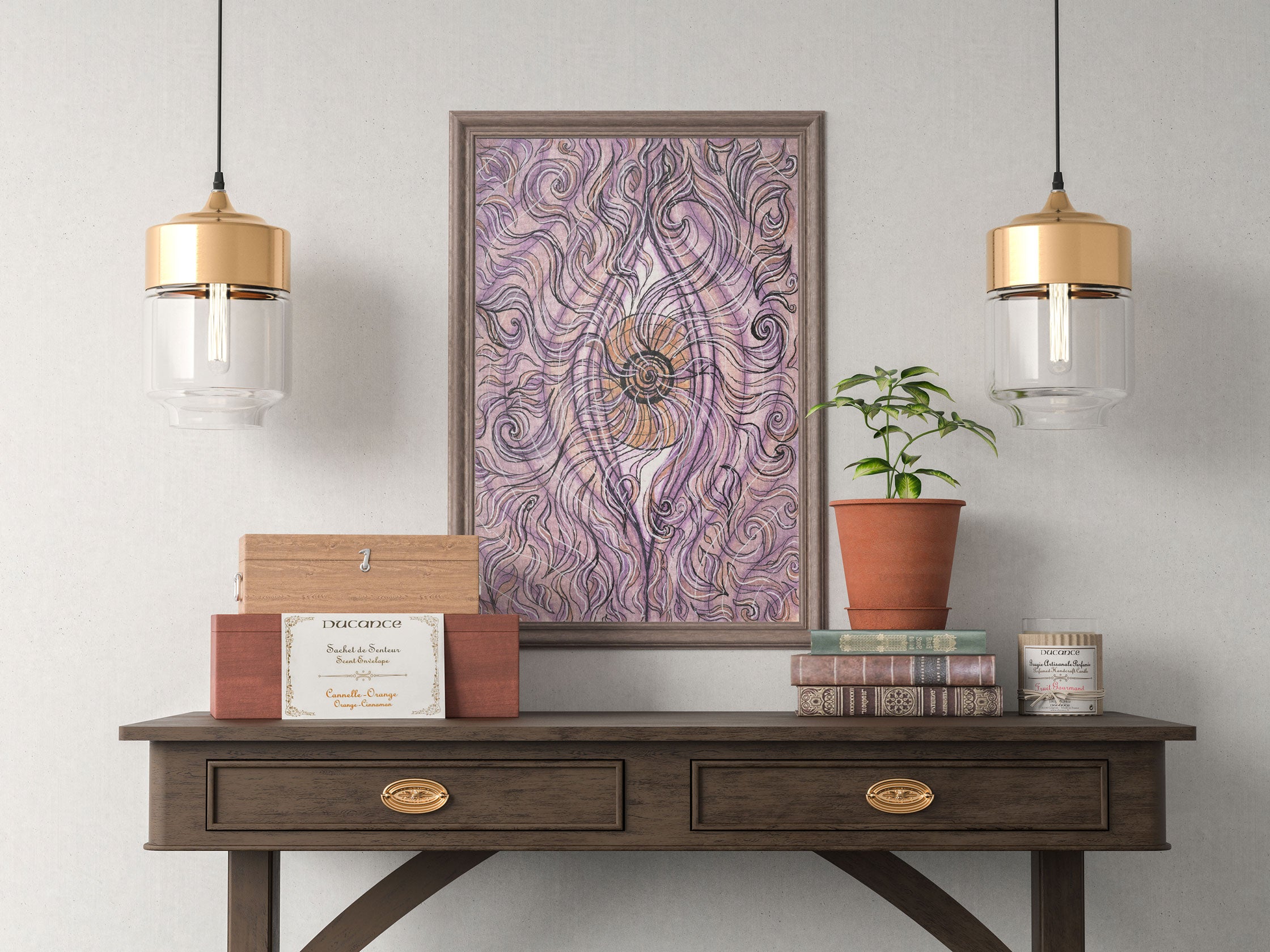 "Creation" Art Print Artwork line Art patterns colorful Signed by Artist organic visionary home decoration wall hangings watercolor and ink
