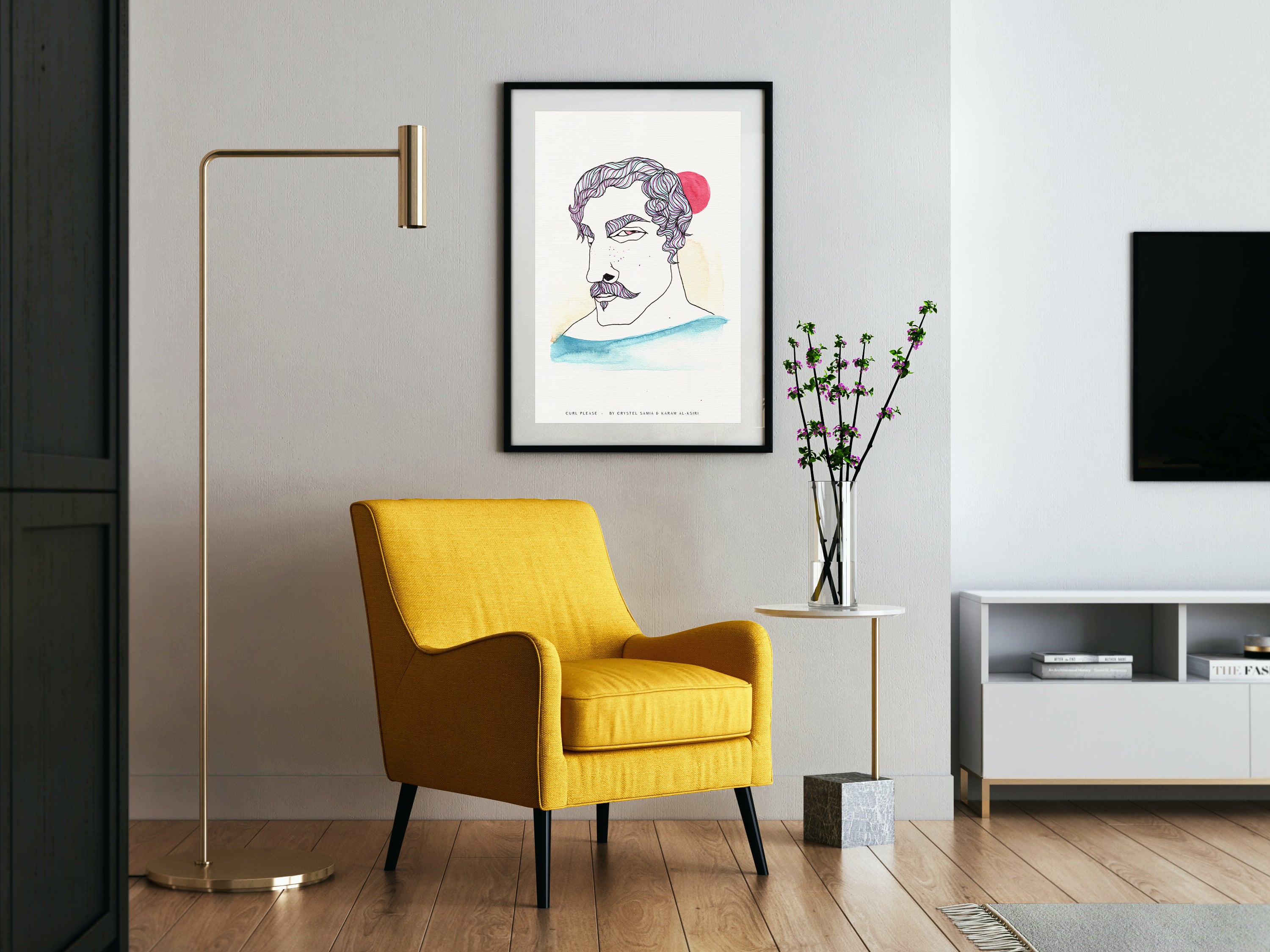 Curl Please: Limited Print from Original Hand-Painted Watercolor Ink Artwork Signed by Artist and Numbered Art Print on High Quality Canvas Paper preserved in a Craft Tube