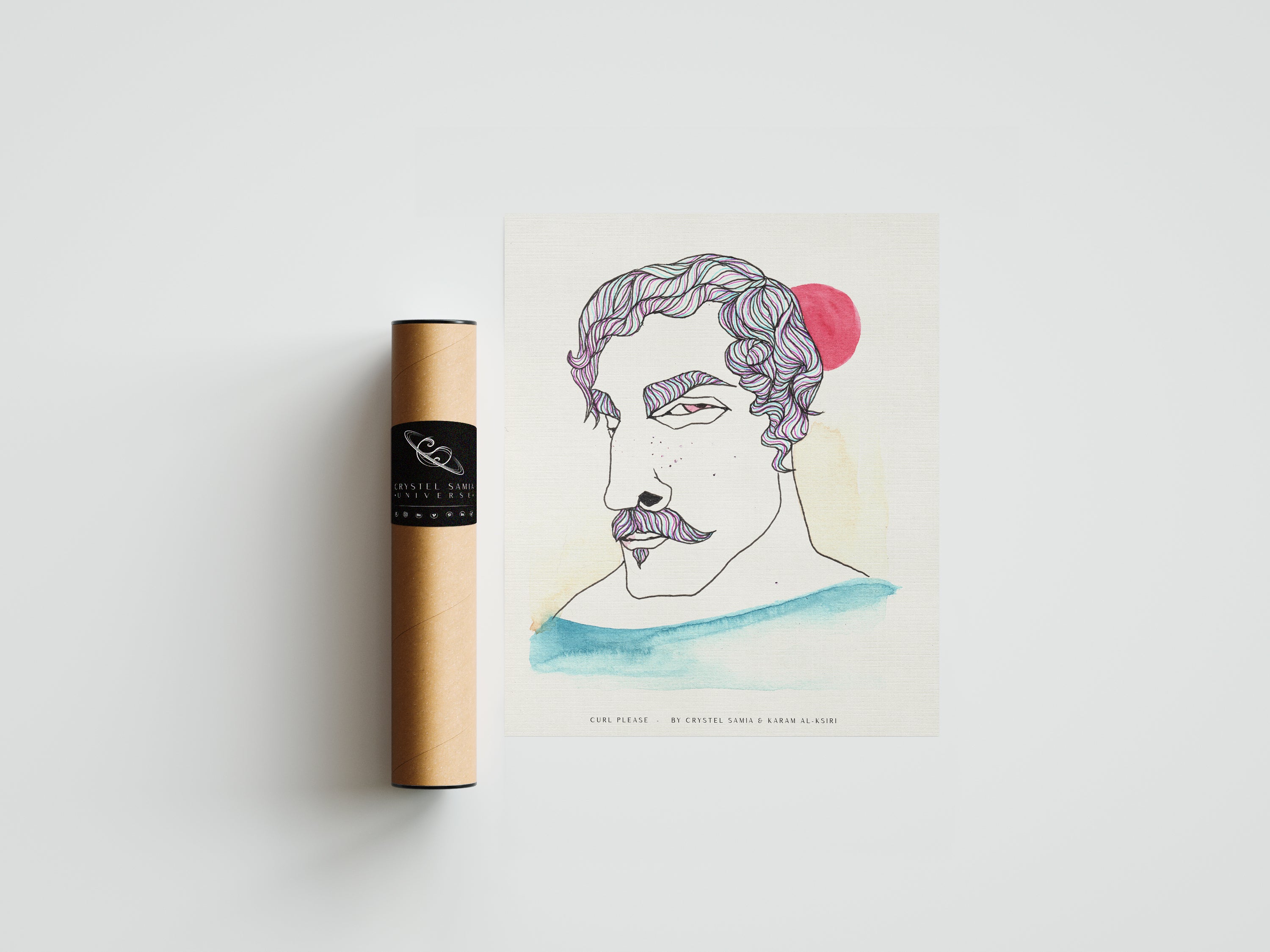 Curl Please: Limited Print from Original Hand-Painted Watercolor Ink Artwork Signed by Artist and Numbered Art Print on High Quality Canvas Paper preserved in a Craft Tube