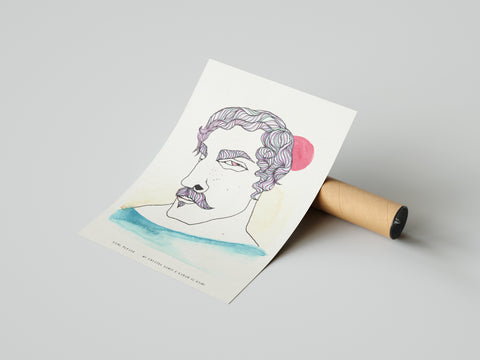 Curl Please: Limited Print from Original Hand-Painted Watercolor Ink Artwork Signed by Artist and Numbered Art Print on High Quality Canvas Paper preserved in a Craft Tube