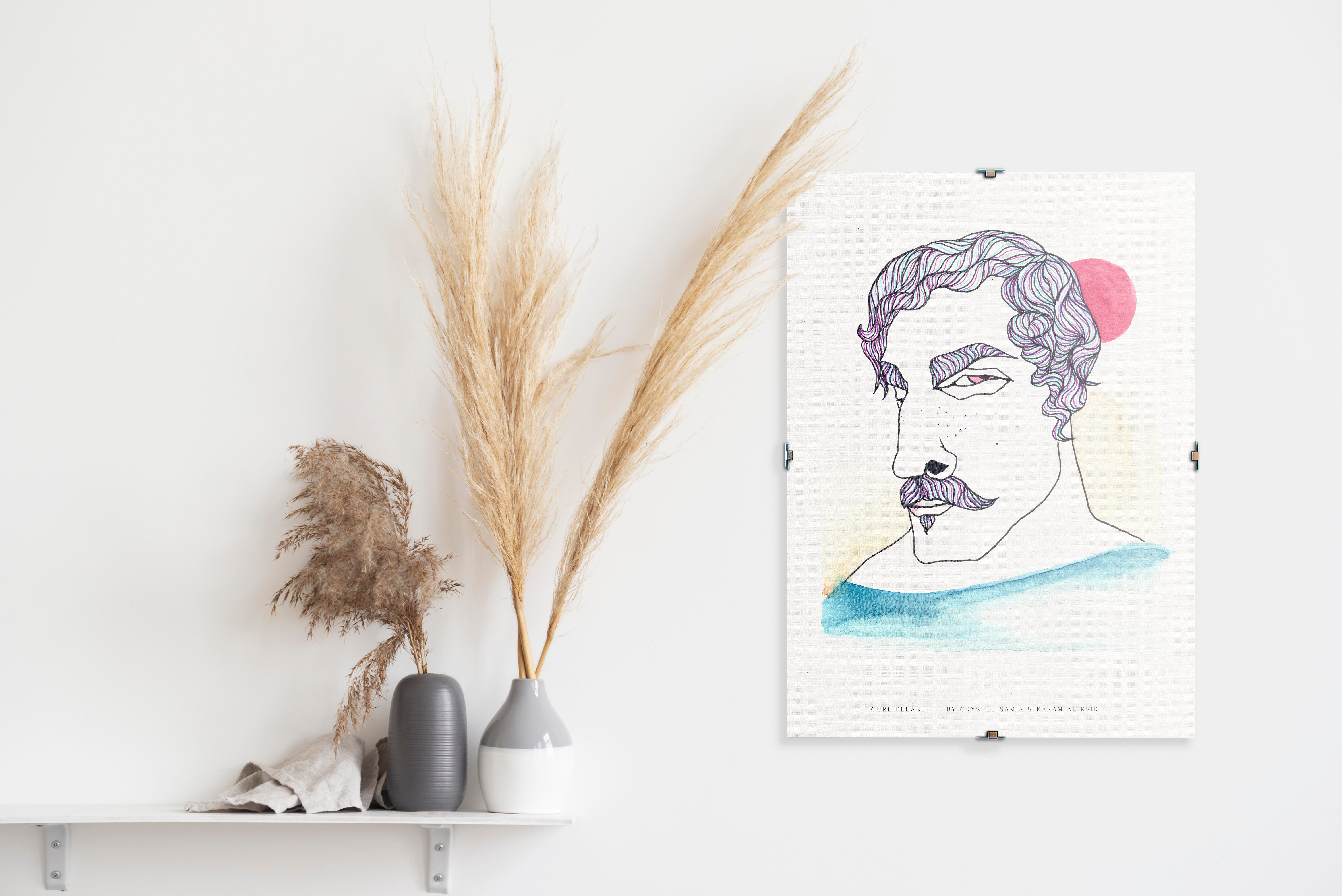 Curl Please: Limited Print from Original Hand-Painted Watercolor Ink Artwork Signed by Artist and Numbered Art Print on High Quality Canvas Paper preserved in a Craft Tube