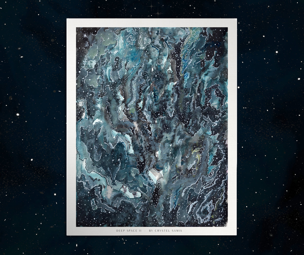 "Deep Space II" Art Print two Artwork line Art patterns colorful Signed by Artist organic visionary home decoration wall hangings watercolor ink Space scene
