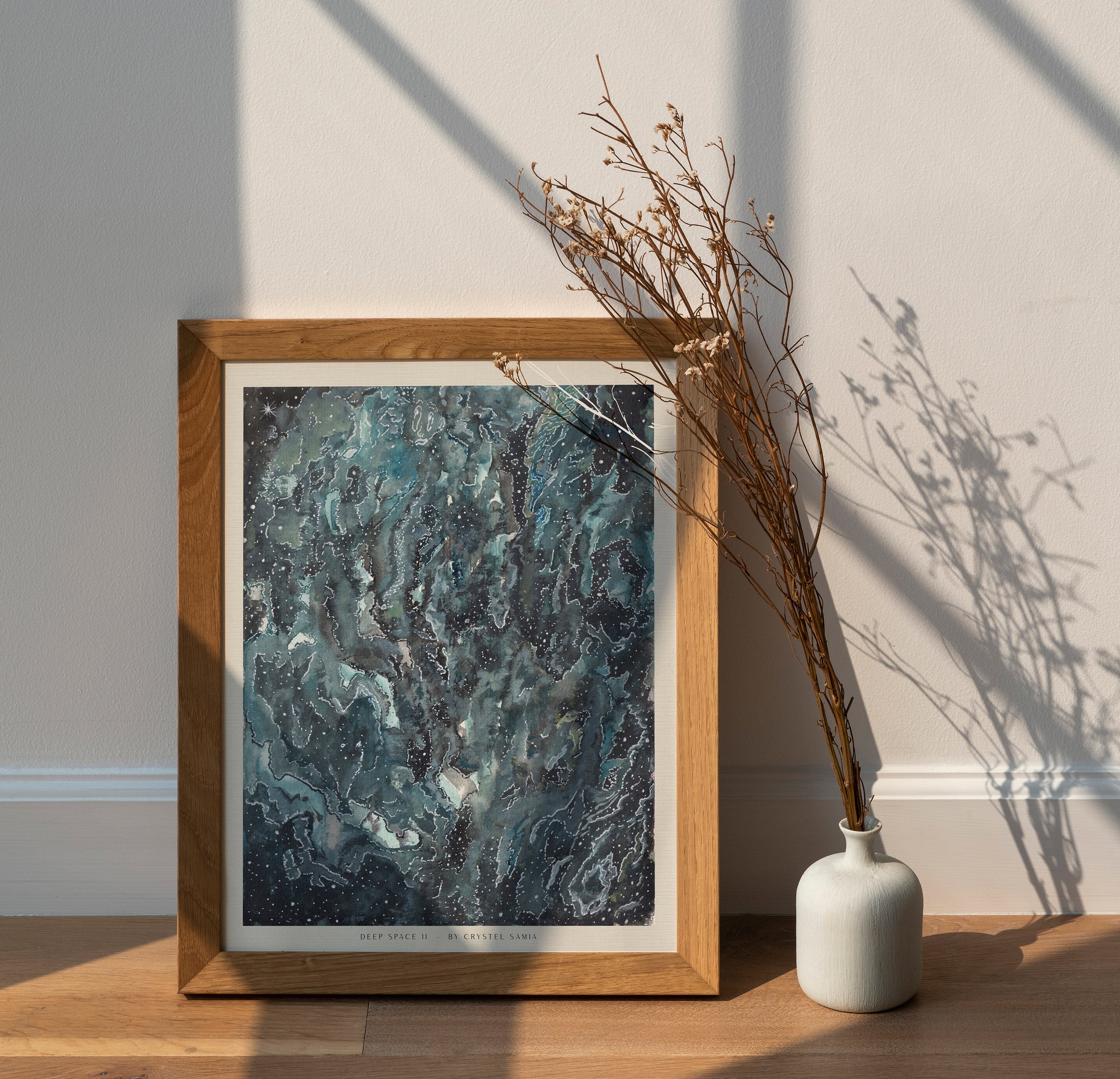 "Deep Space II" Art Print two Artwork line Art patterns colorful Signed by Artist organic visionary home decoration wall hangings watercolor ink Space scene