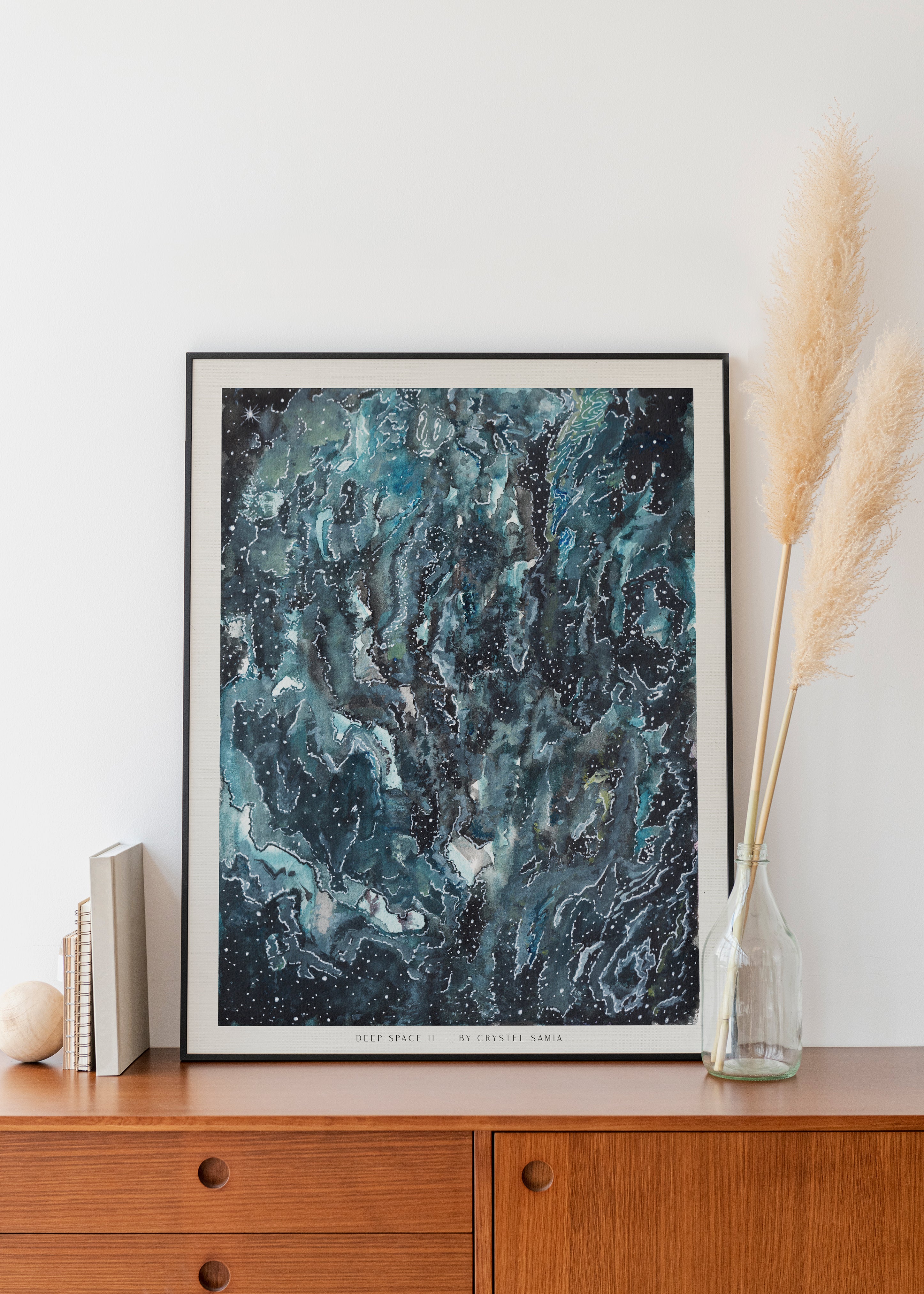 "Deep Space II" Art Print two Artwork line Art patterns colorful Signed by Artist organic visionary home decoration wall hangings watercolor ink Space scene