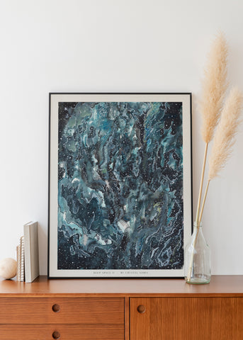 "Deep Space II" Art Print two Artwork line Art patterns colorful Signed by Artist organic visionary home decoration wall hangings watercolor ink Space scene