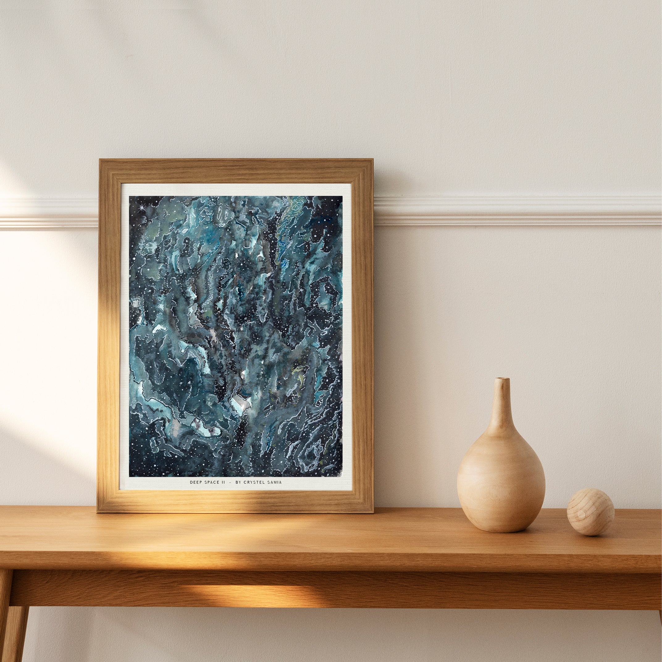 "Deep Space II" Art Print two Artwork line Art patterns colorful Signed by Artist organic visionary home decoration wall hangings watercolor ink Space scene