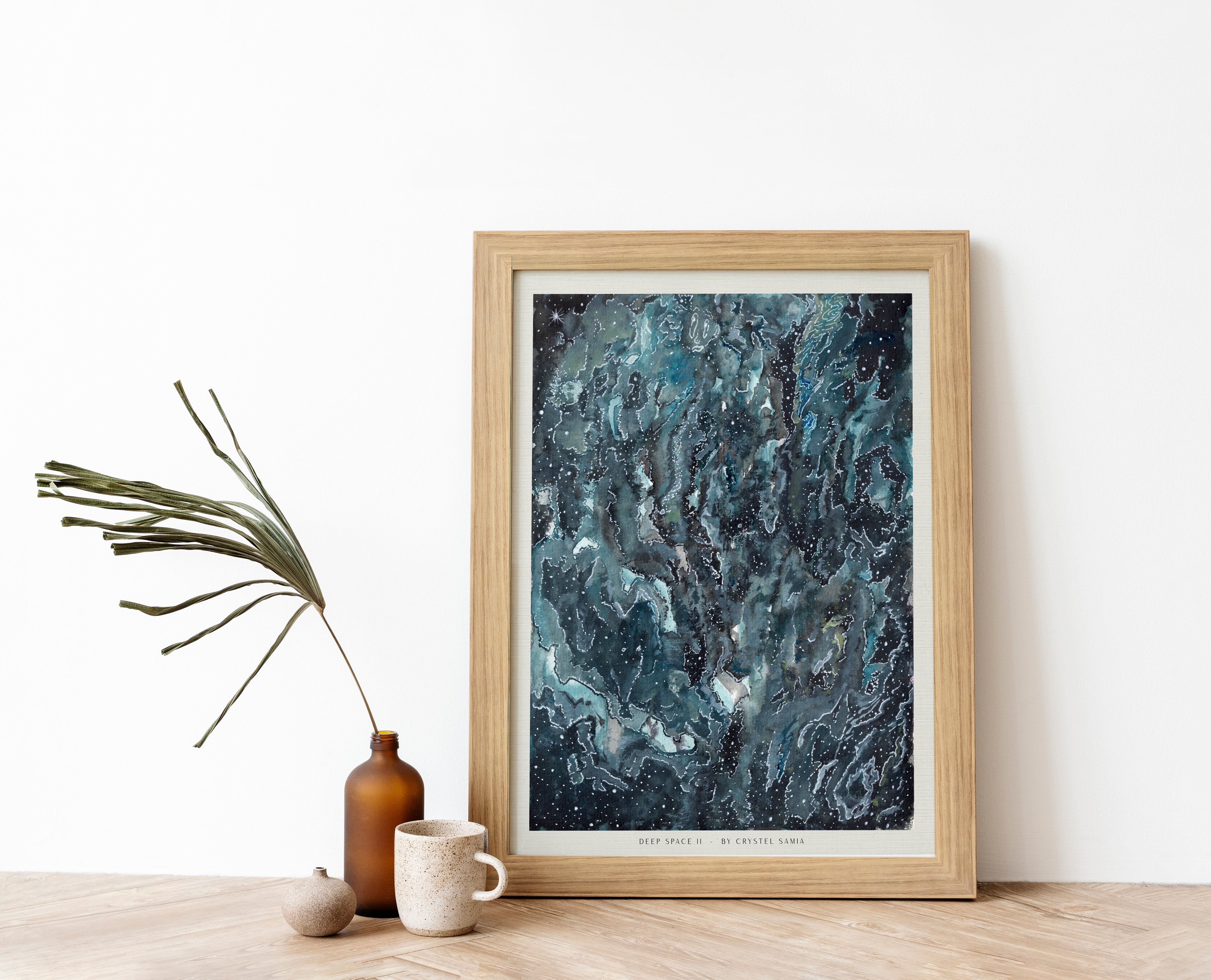 "Deep Space II" Art Print two Artwork line Art patterns colorful Signed by Artist organic visionary home decoration wall hangings watercolor ink Space scene