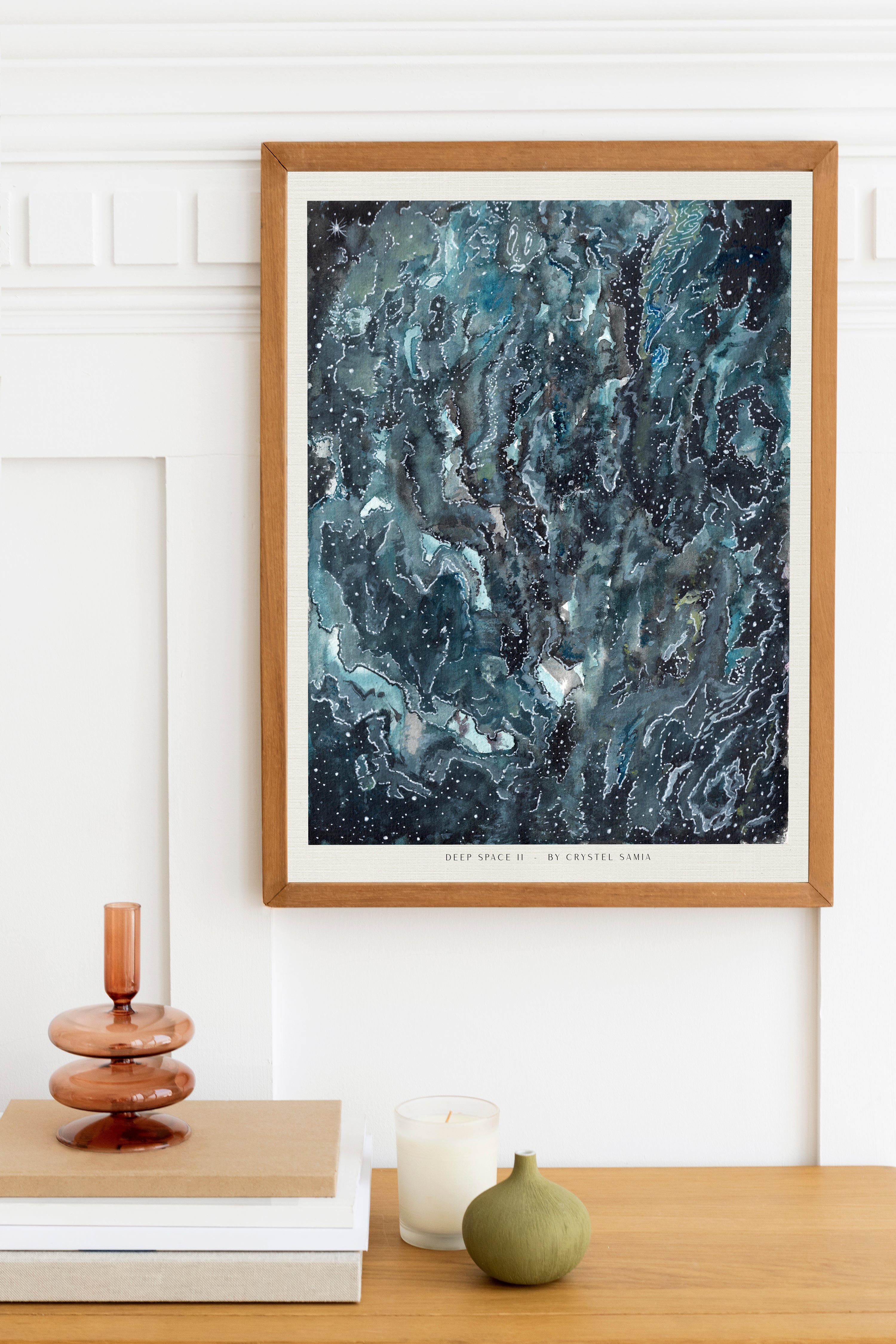 "Deep Space II" Art Print two Artwork line Art patterns colorful Signed by Artist organic visionary home decoration wall hangings watercolor ink Space scene
