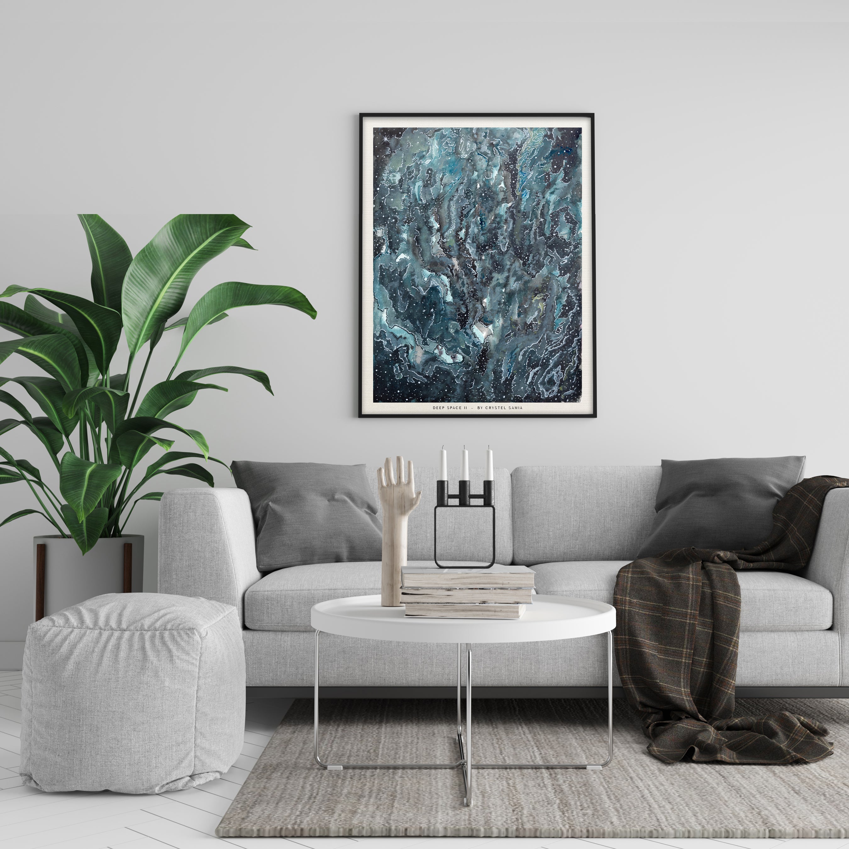 "Deep Space II" Art Print two Artwork line Art patterns colorful Signed by Artist organic visionary home decoration wall hangings watercolor ink Space scene