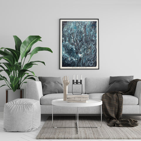 "Deep Space II" Art Print two Artwork line Art patterns colorful Signed by Artist organic visionary home decoration wall hangings watercolor ink Space scene