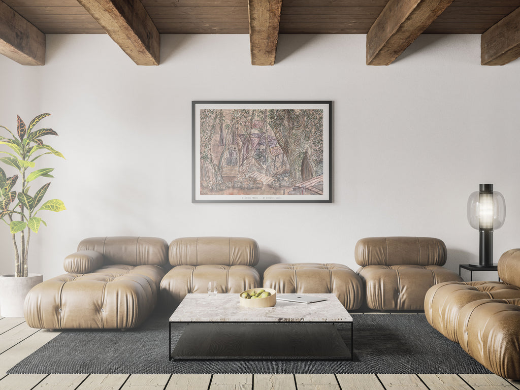 DANCING TREES - Limited Print from Original Hand-Painted Watercolor and Ink Artwork earthy colors rave scene