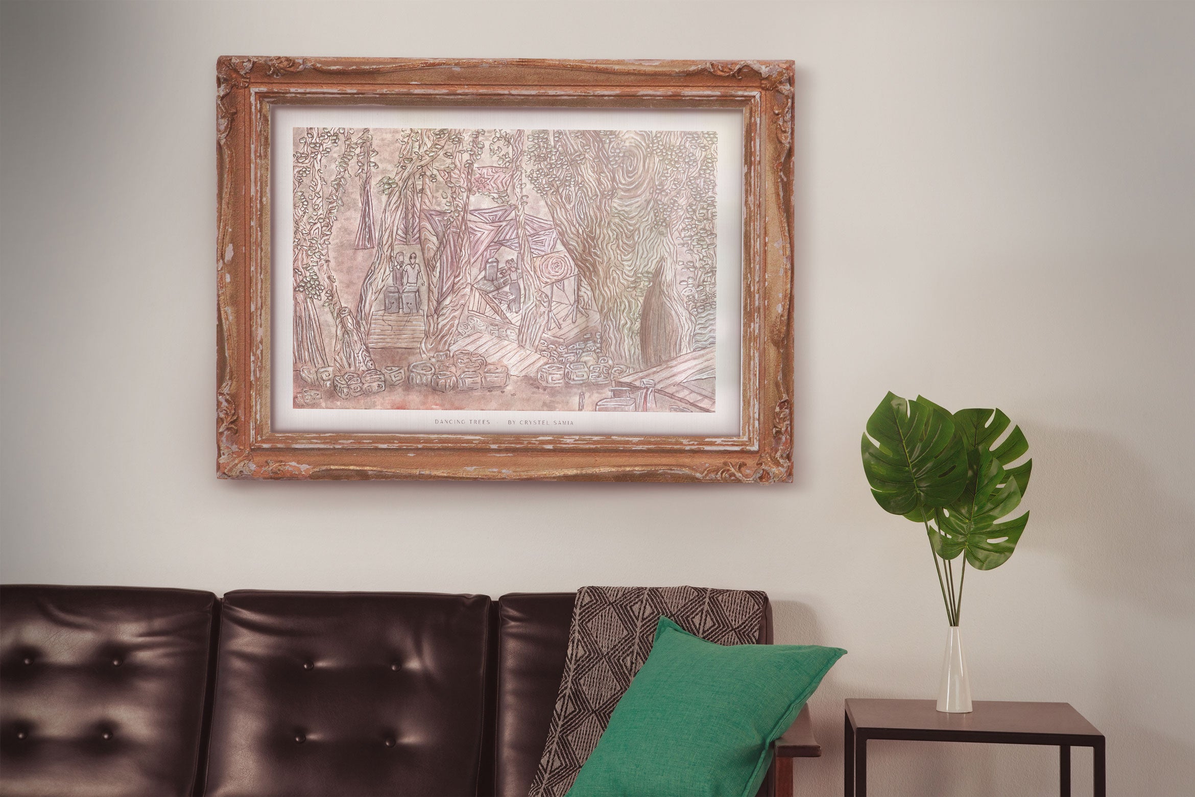 DANCING TREES - Limited Print from Original Hand-Painted Watercolor and Ink Artwork earthy colors rave scene