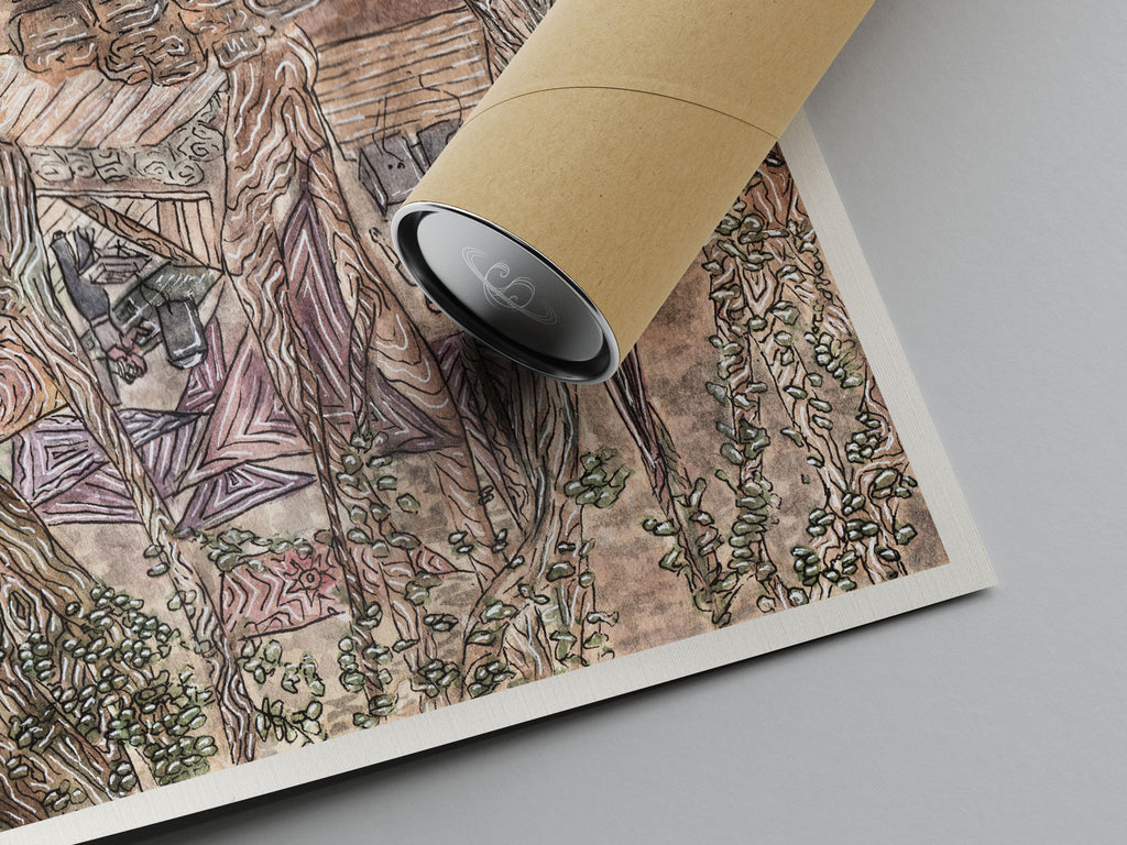 DANCING TREES - Limited Print from Original Hand-Painted Watercolor and Ink Artwork earthy colors rave scene