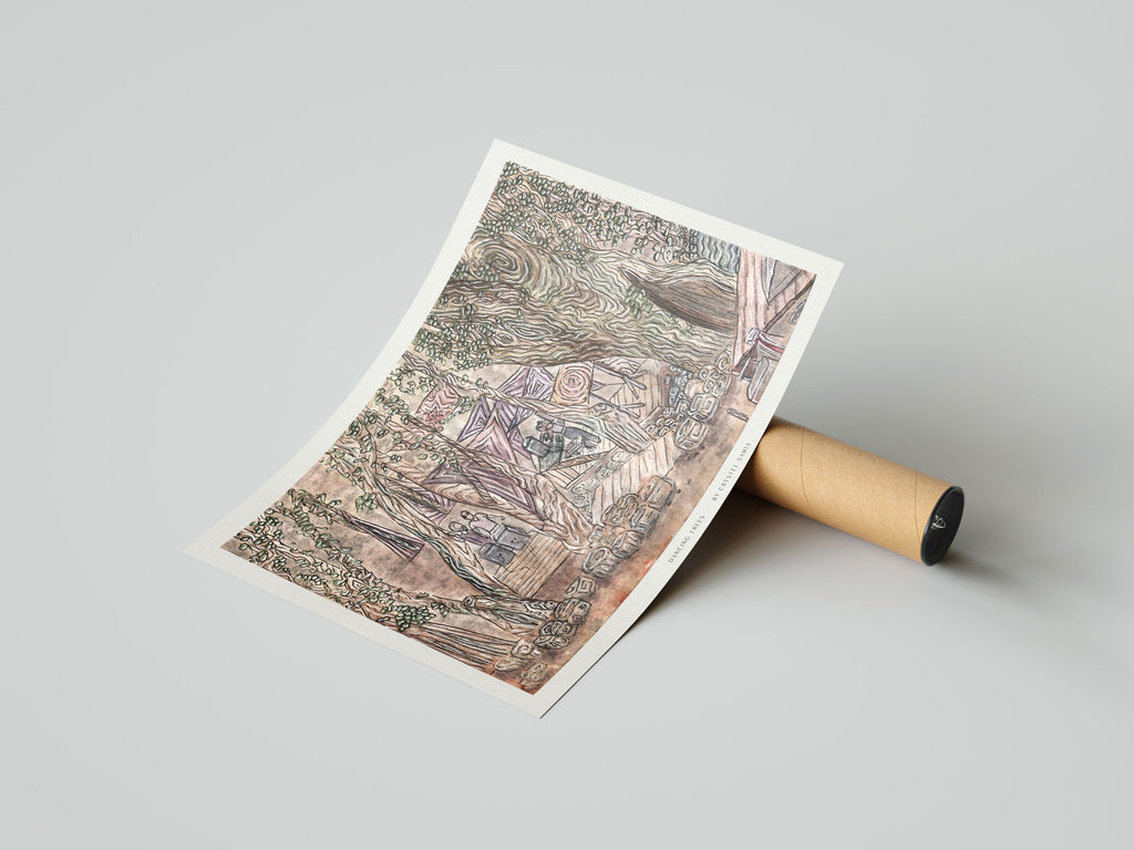 DANCING TREES - Limited Print from Original Hand-Painted Watercolor and Ink Artwork earthy colors rave scene