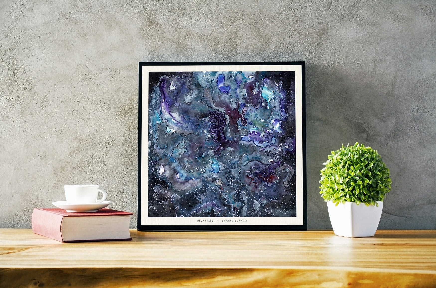 "Deep Space I" Art Print two Artwork line Art patterns colorful Signed by Artist organic visionary home decoration wall hangings watercolor ink Space scene