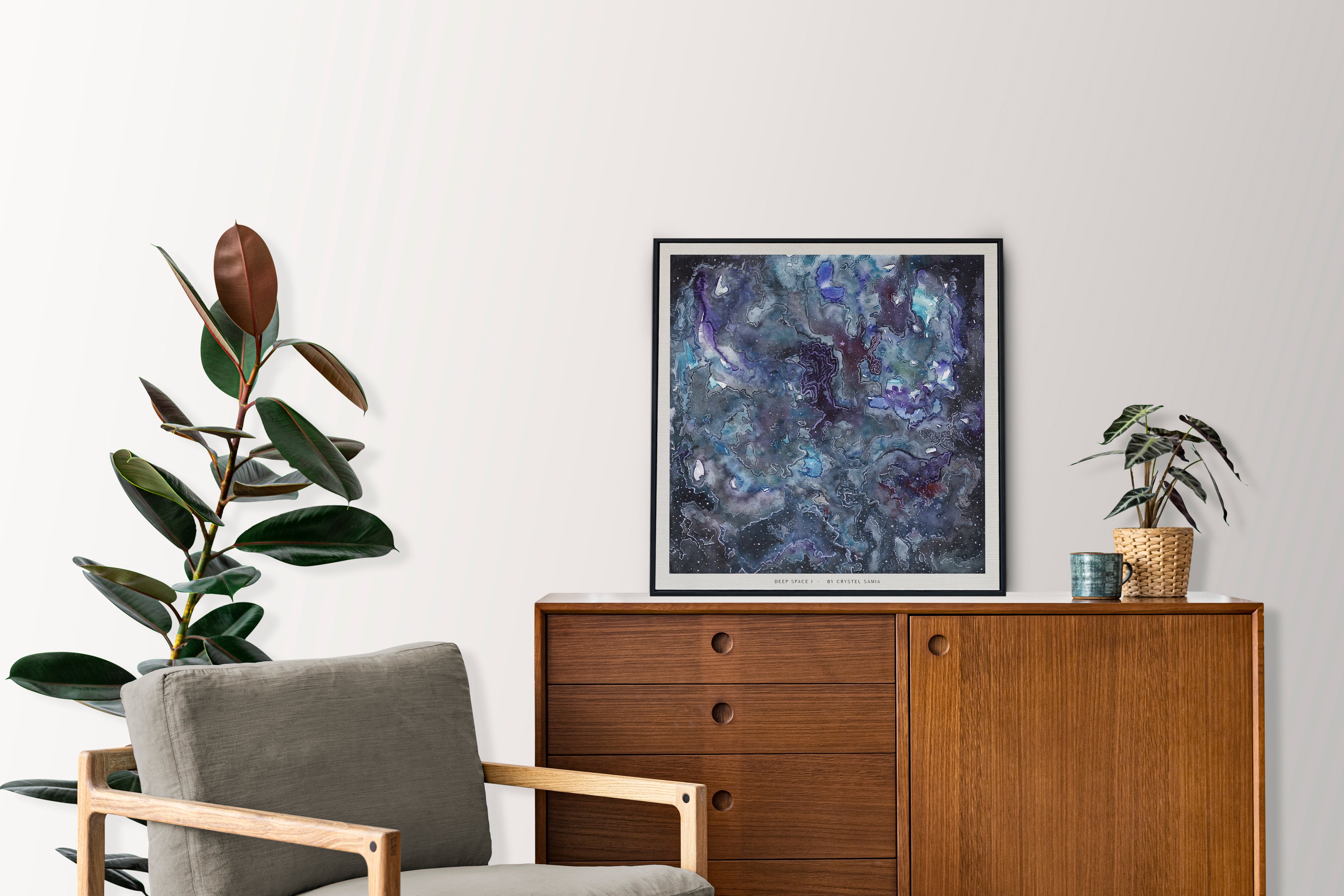 "Deep Space I" Art Print two Artwork line Art patterns colorful Signed by Artist organic visionary home decoration wall hangings watercolor ink Space scene