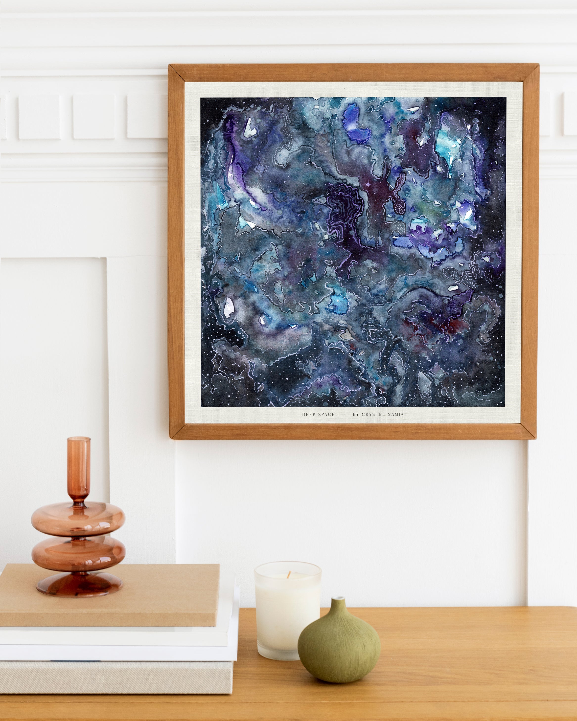 "Deep Space I" Art Print two Artwork line Art patterns colorful Signed by Artist organic visionary home decoration wall hangings watercolor ink Space scene