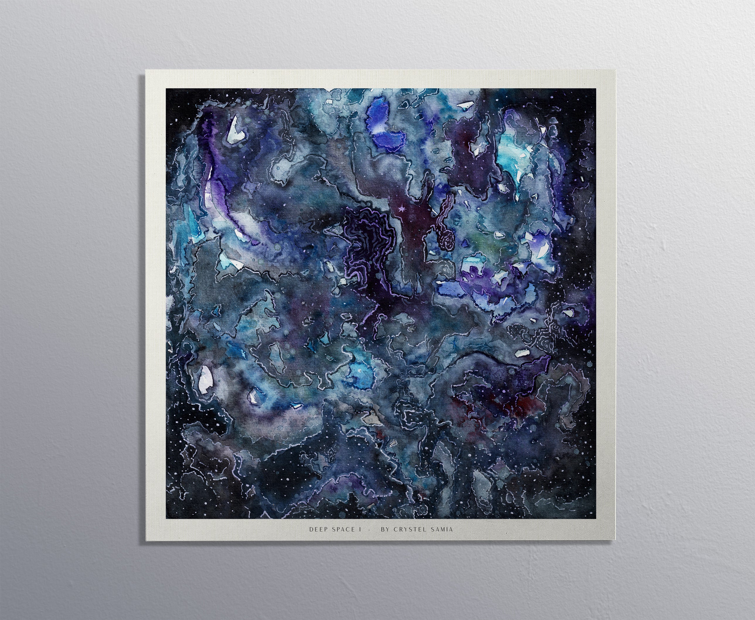 "Deep Space I" Art Print two Artwork line Art patterns colorful Signed by Artist organic visionary home decoration wall hangings watercolor ink Space scene