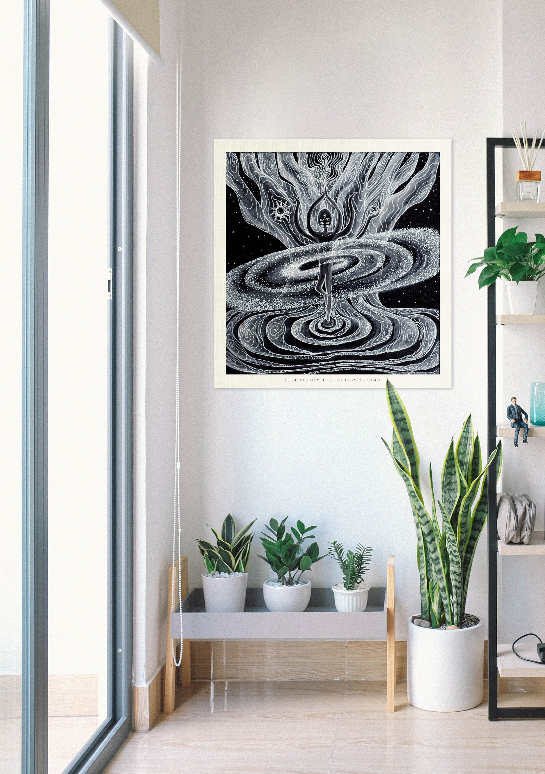 "Elements Dance" Art Print Artwork line Art patterns colorful Signed by Artist organic visionary home decoration wall hangings Watercolor and Ink black and white