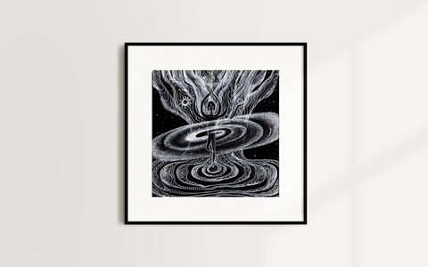 "Elements Dance" Art Print Artwork line Art patterns colorful Signed by Artist organic visionary home decoration wall hangings Watercolor and Ink black and white