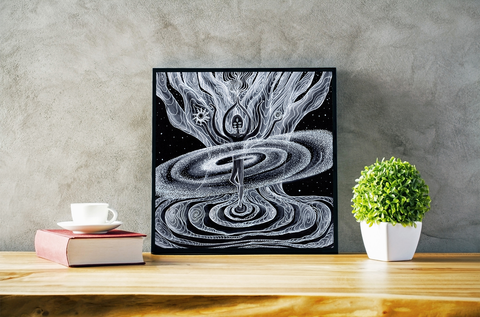 "Elements Dance" Art Print Artwork line Art patterns colorful Signed by Artist organic visionary home decoration wall hangings Watercolor and Ink black and white