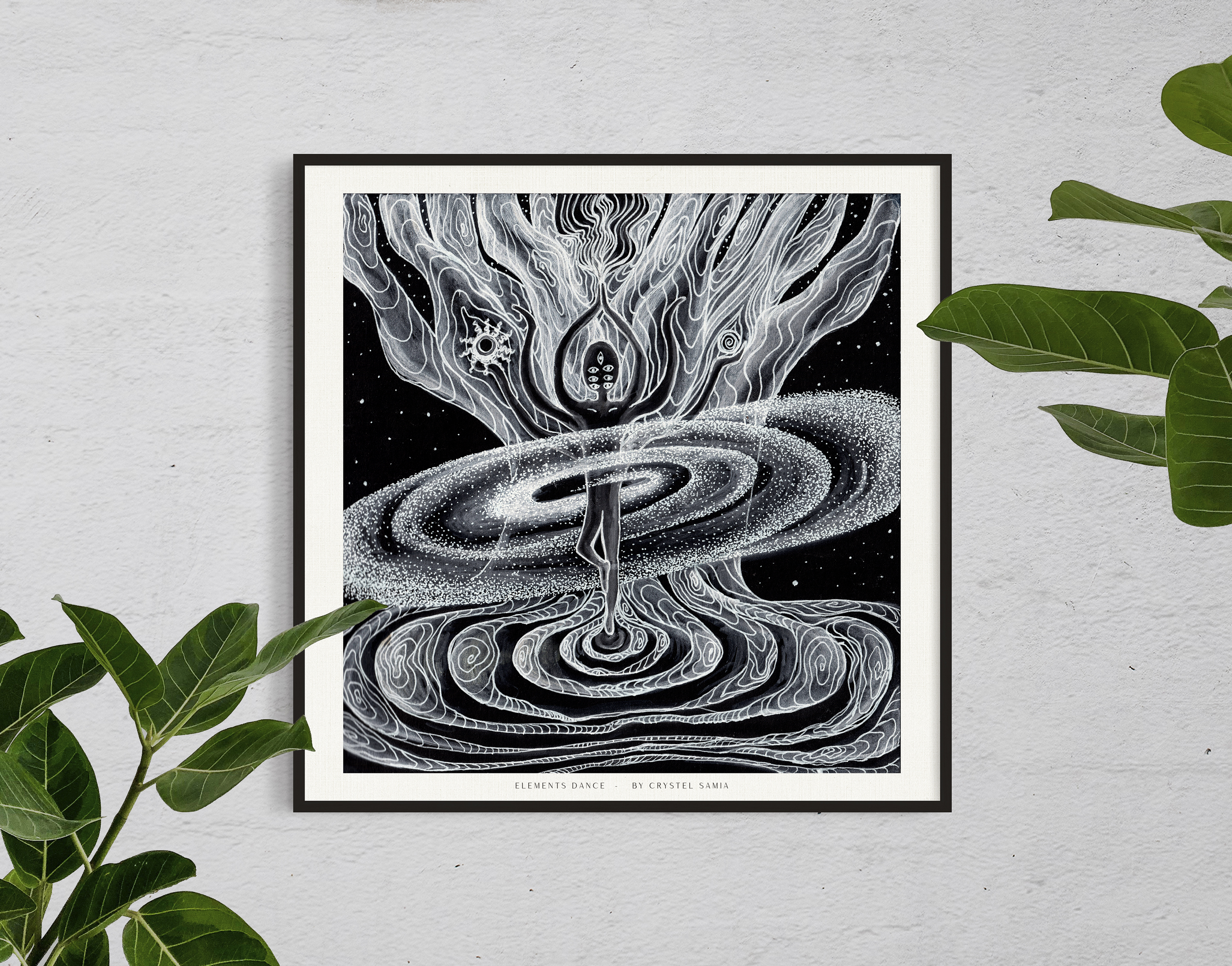 "Elements Dance" Art Print Artwork line Art patterns colorful Signed by Artist organic visionary home decoration wall hangings Watercolor and Ink black and white