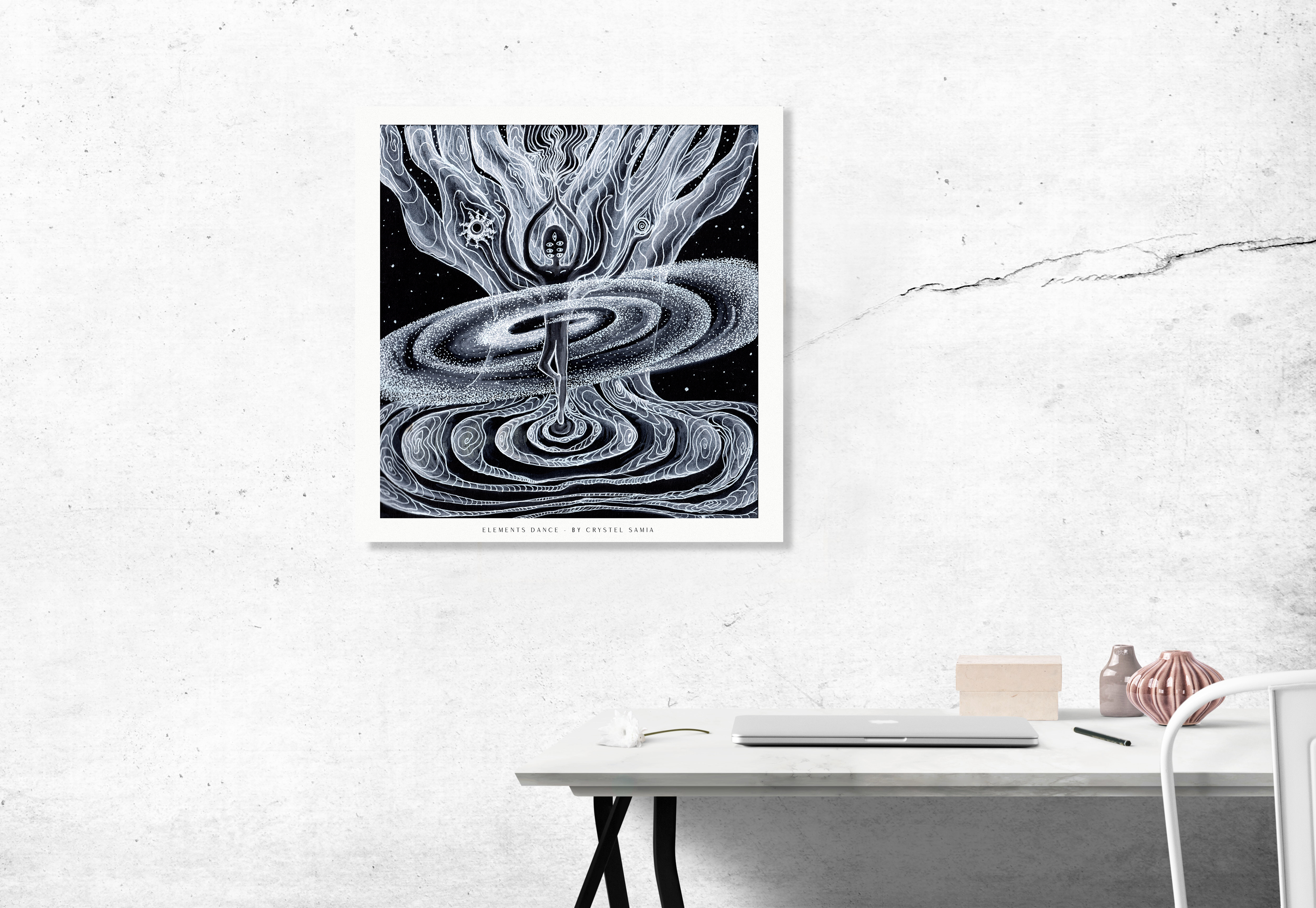 "Elements Dance" Art Print Artwork line Art patterns colorful Signed by Artist organic visionary home decoration wall hangings Watercolor and Ink black and white