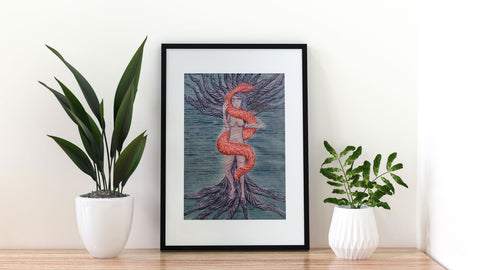 "Eve" Art Print Artwork line Art patterns colorful Signed by Artist organic visionary home decoration wall hangings Watercolor and Ink nature