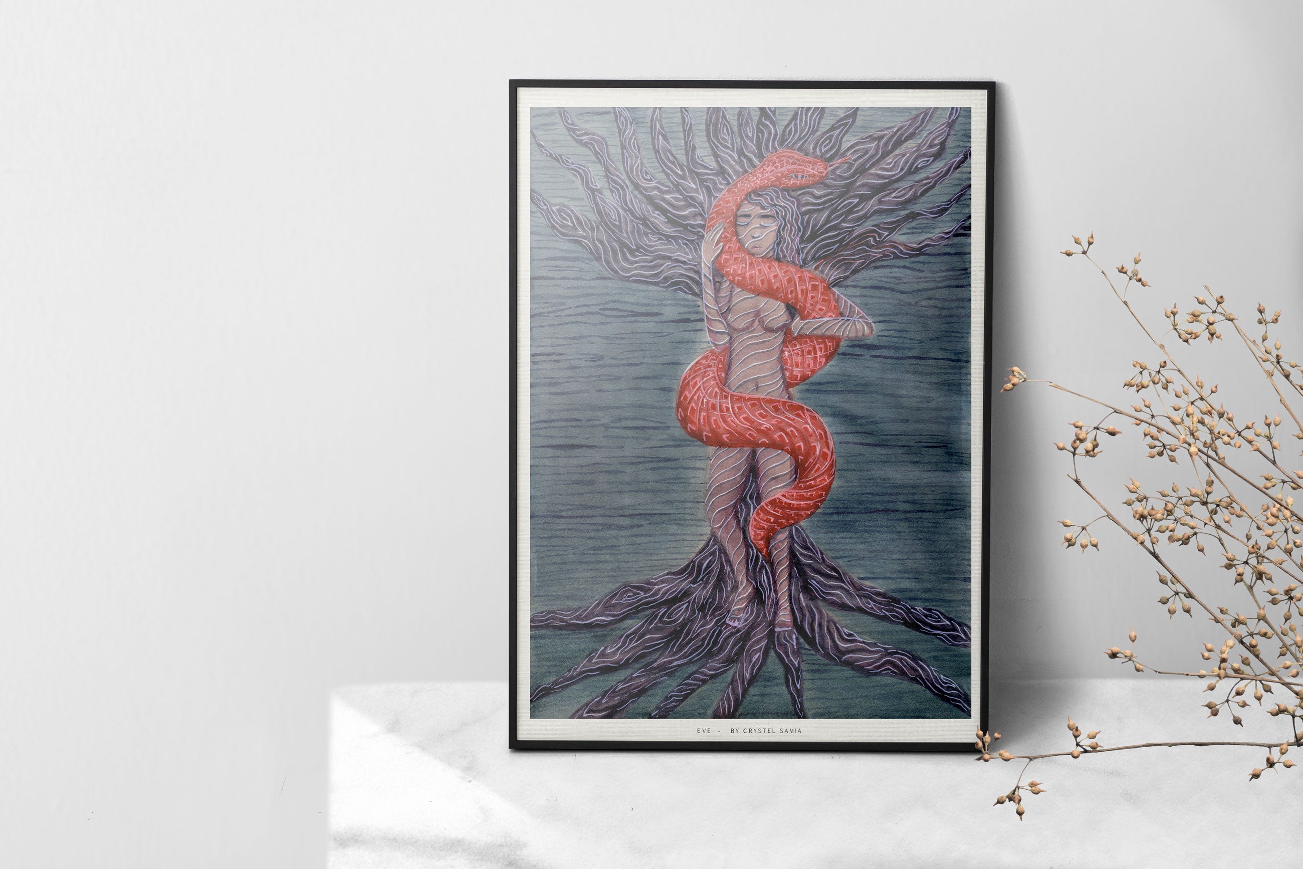 "Eve" Art Print Artwork line Art patterns colorful Signed by Artist organic visionary home decoration wall hangings Watercolor and Ink nature