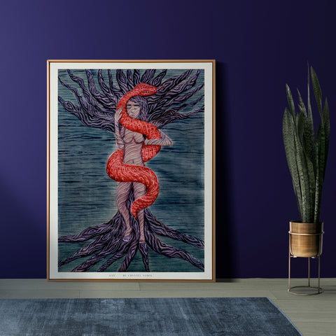 "Eve" Art Print Artwork line Art patterns colorful Signed by Artist organic visionary home decoration wall hangings Watercolor and Ink nature