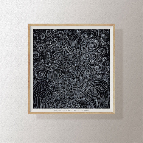 Black and White Line Art and Dot Work from Original hand-drawn Artwork "Fire Walk With Me" Signed by Artist and Numbered Art Print on High Quality Canvas Paper, preserved in a Craft Tube black and white wavy spiraly dots