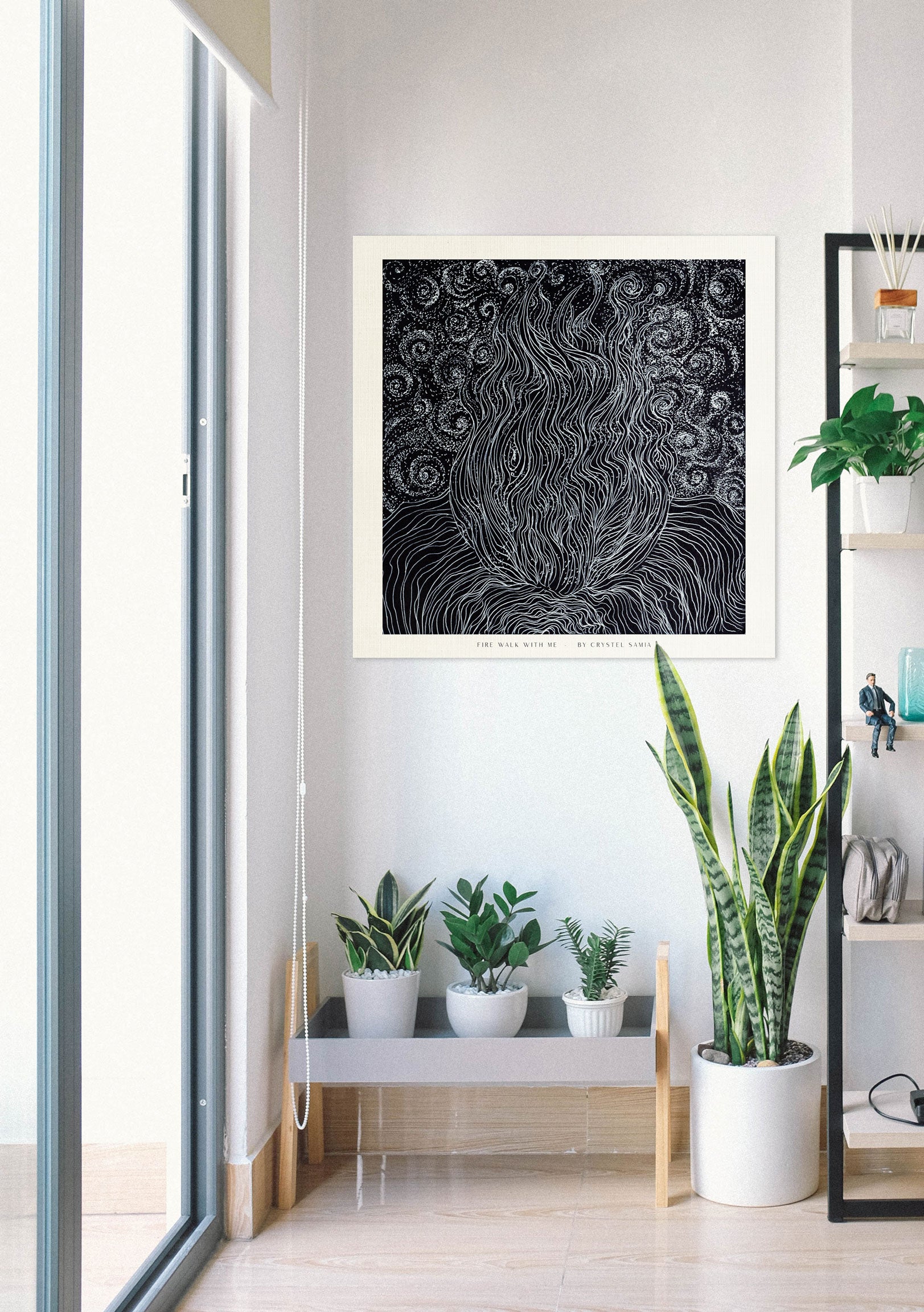 Black and White Line Art and Dot Work from Original hand-drawn Artwork "Fire Walk With Me" Signed by Artist and Numbered Art Print on High Quality Canvas Paper, preserved in a Craft Tube black and white wavy spiraly dots