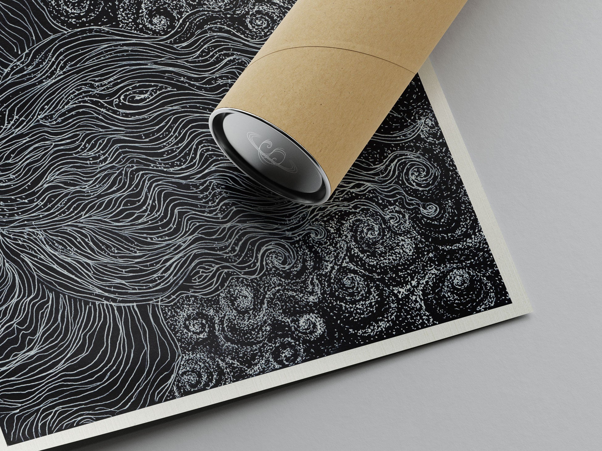 Black and White Line Art and Dot Work from Original hand-drawn Artwork "Fire Walk With Me" Signed by Artist and Numbered Art Print on High Quality Canvas Paper, preserved in a Craft Tube black and white wavy spiraly dots