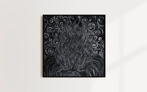 Black and White Line Art and Dot Work from Original hand-drawn Artwork "Fire Walk With Me" Signed by Artist and Numbered Art Print on High Quality Canvas Paper, preserved in a Craft Tube black and white wavy spiraly dots