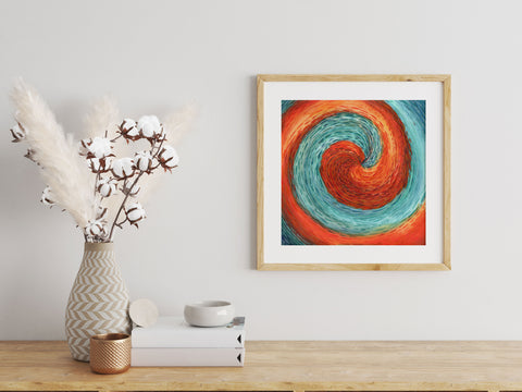 Fire & Water - Watercolor on Paper 1/1 Original Artwork blue red orange yellow spiral signed by artist