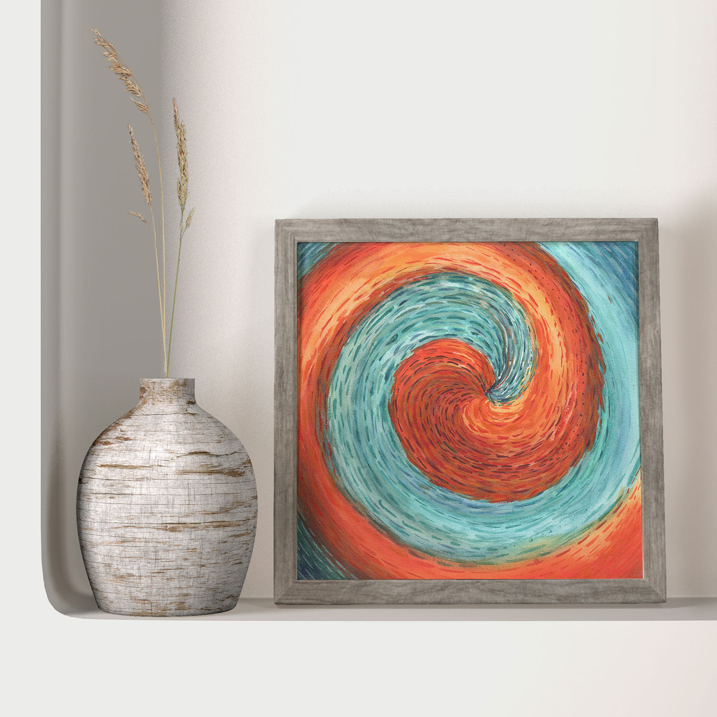 Fire & Water - Watercolor on Paper 1/1 Original Artwork blue red orange yellow spiral signed by artist