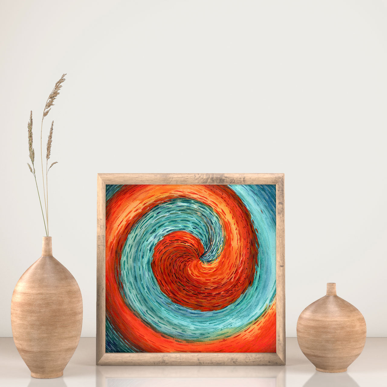 Fire & Water - Watercolor on Paper 1/1 Original Artwork blue red orange yellow spiral signed by artist