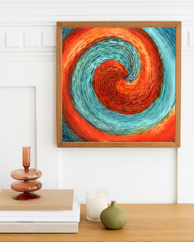 Fire & Water - Watercolor on Paper 1/1 Original Artwork blue red orange yellow spiral signed by artist