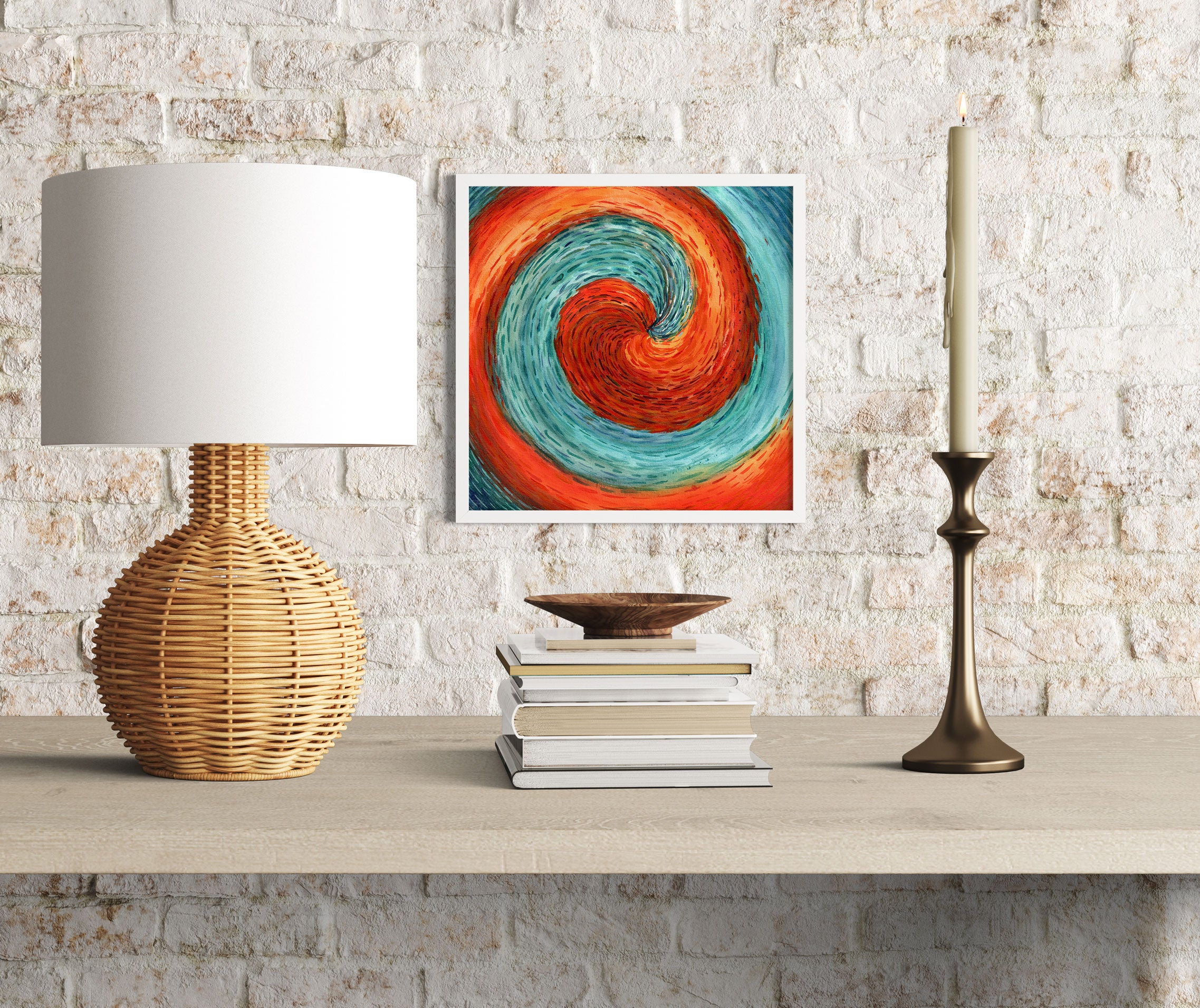 Fire & Water - Watercolor on Paper 1/1 Original Artwork blue red orange yellow spiral signed by artist