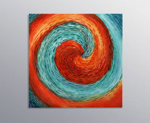 Fire & Water - Watercolor on Paper 1/1 Original Artwork blue red orange yellow spiral signed by artist