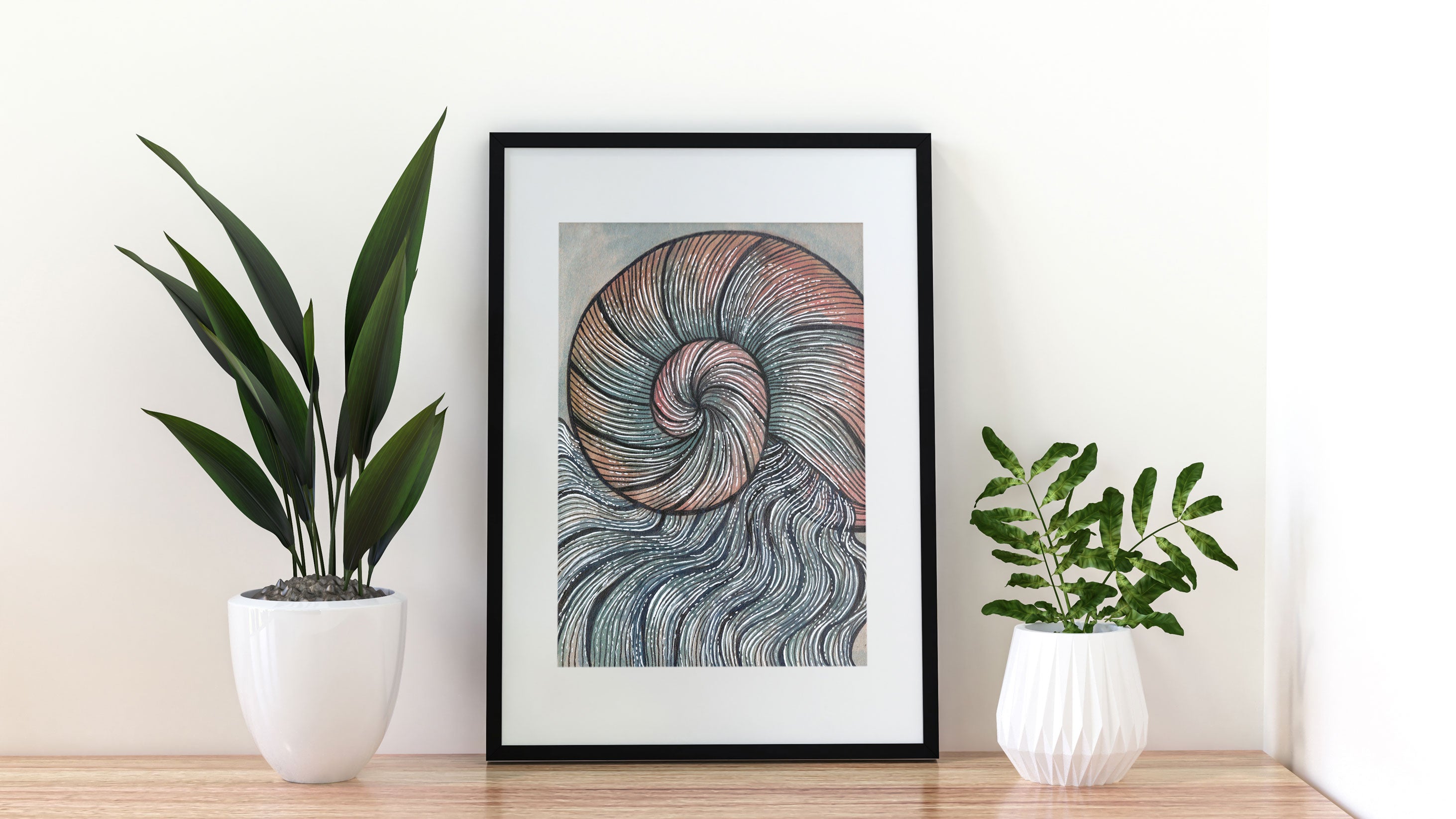 "Flow with the waves" limited Art Print Artwork line Art patterns colorful Signed by Artist organic visionary home decoration wall hangings watercolor and ink